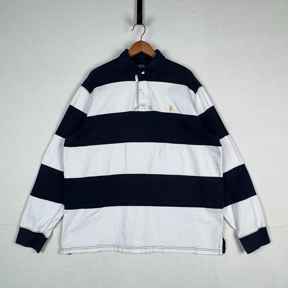 Ralph Lauren Black and White Striped Rugby Shirt
